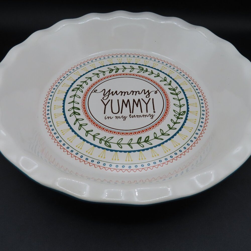 NEW Celebrate It Ceramic Pie Plate / Dish "Yummy Yummy in My Tummy" 10"